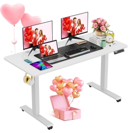 Electric Standing Desk farexon Electric Standing Desk Adjustable Height, 55x24 Inches Computer Desk with 4 Preset Heights, Double Metal Hook, Rolling Wheels, Multifunctional Stand up Desk for Home/Office(White)